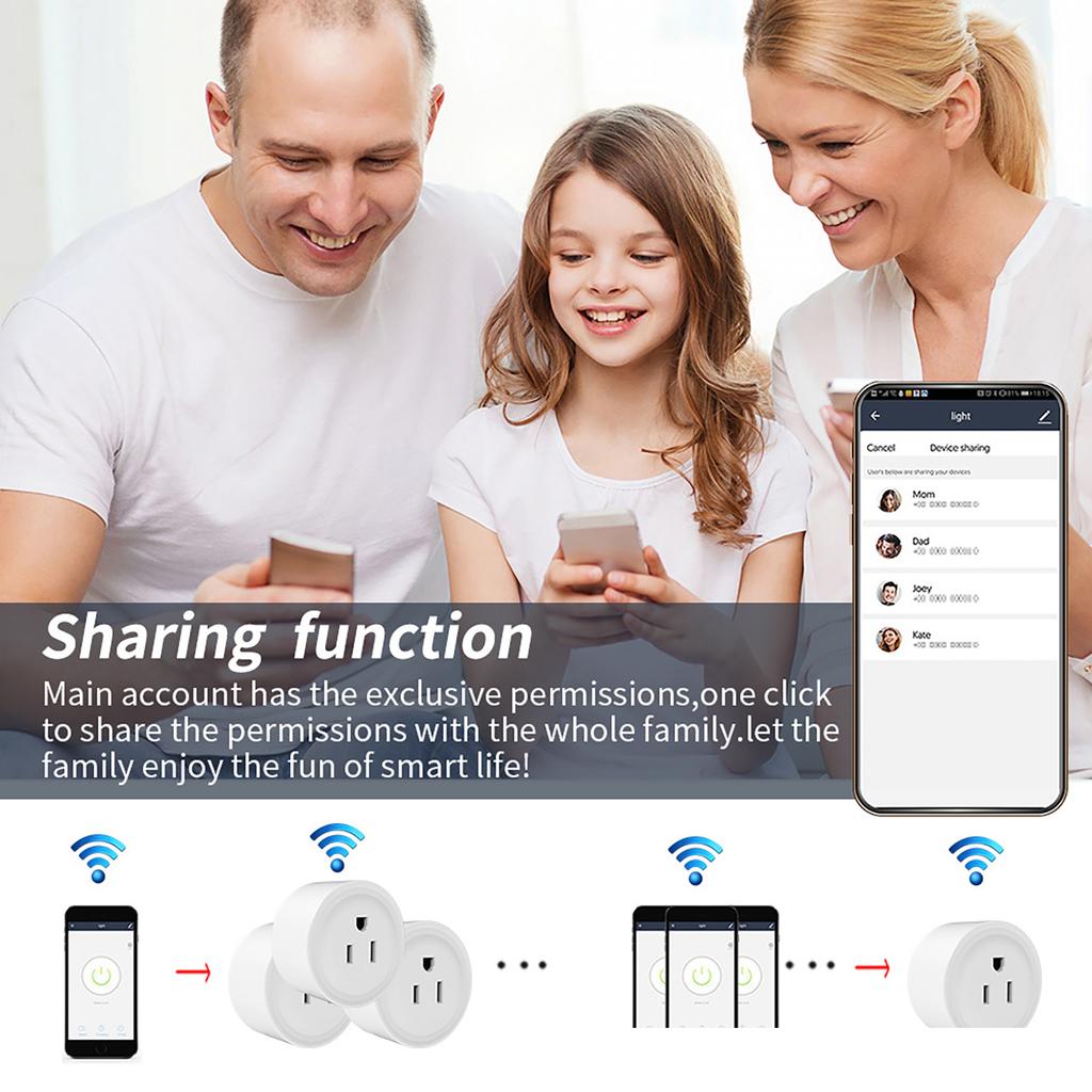 WiFi Smart Power Plug with Voice Control, Remote Timing, 3-Prong US Standard Plug, Protector, PC+Flame Retardant ABS, for Home and