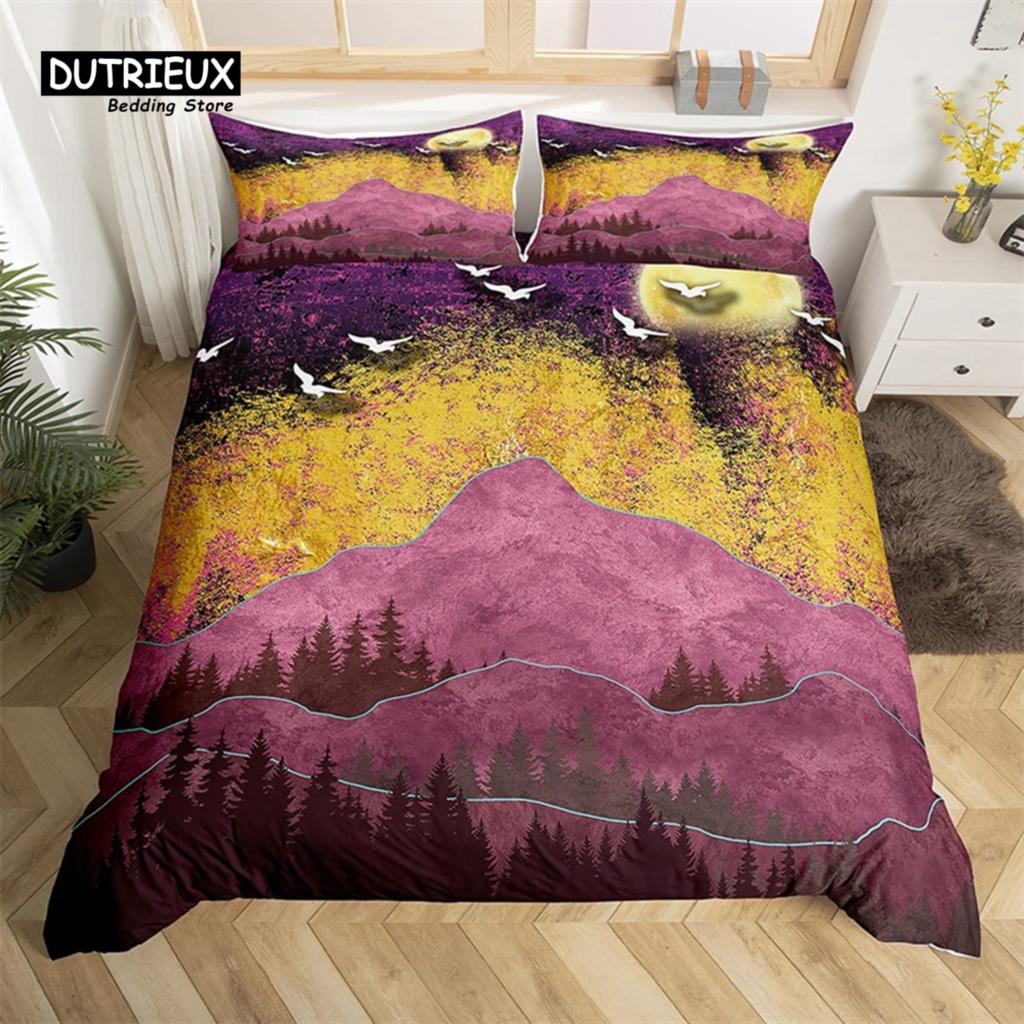 

Пододеяльник с абстрактным горным рисунком, природный пейзаж, комплект постельного белья King для любителей природы, подарок для походов в лес, приключений, пододеяльник EU single(135x200cm)