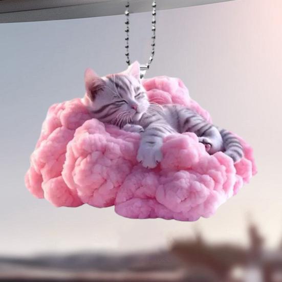 Adorno para espejo retrovisor con colgante de gato en 2D, colgante para interior de coche