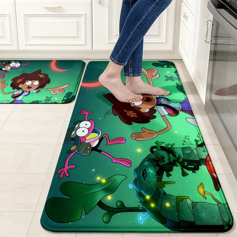 Amphibia Print Flannel Kitchen Mat Christmas Soft Area Rug Non Slip Floor Carpet Home Decoration
