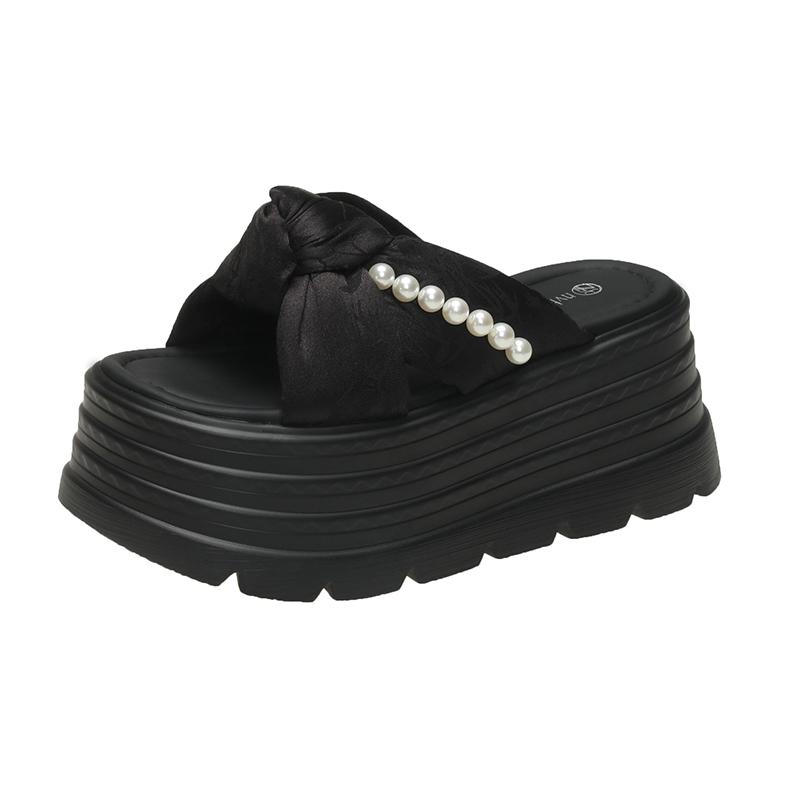 Fashion Aphixta Pearl Platform Sandals 8cm High Heels Slippers Women Slides Shoes Wedge Slippers String Bead Summer Beach Slides Shoes