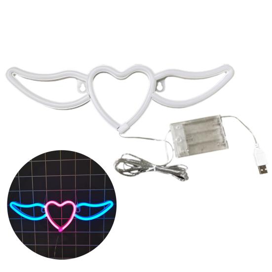 Flying Heart Neon Light Wings Design Kreativ form USB/batteridrevet neonskilt LED-lampe Festdekorasjon
