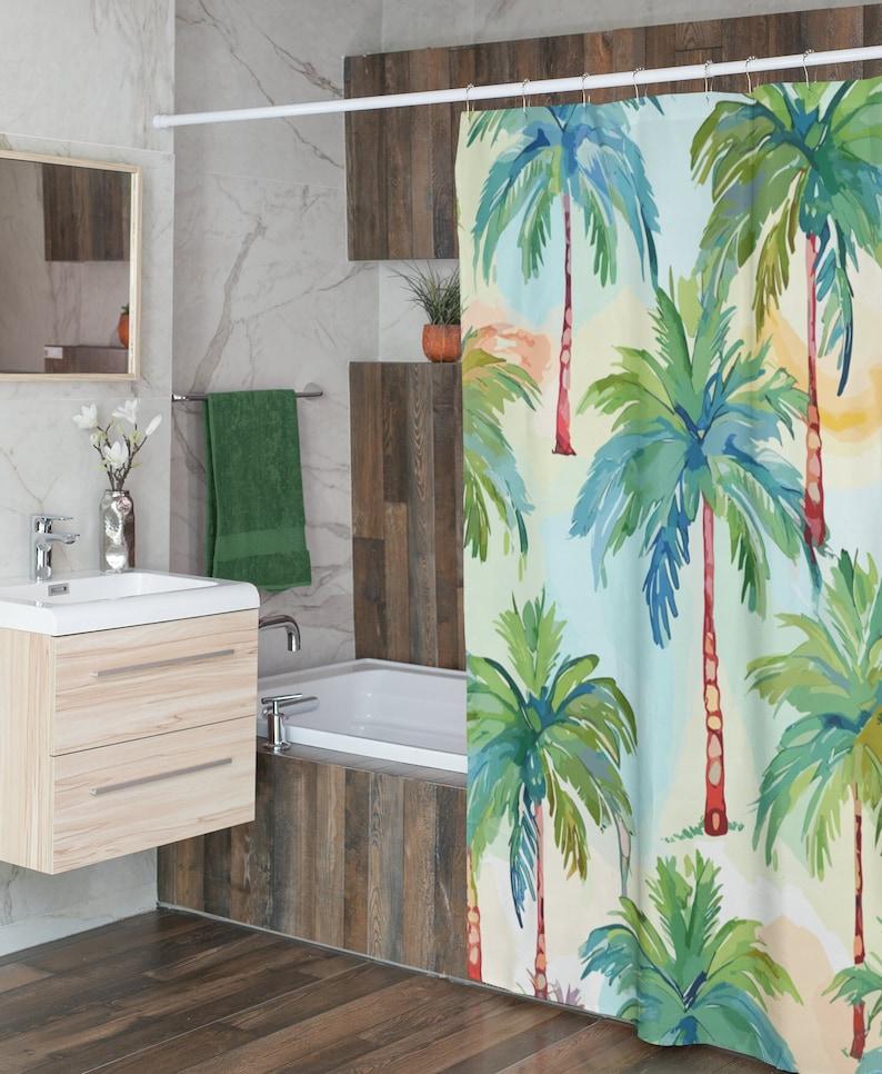 

Watercolor Palm Trees Shower Curtain - Tropical Style, 71X74 Inch For Bathroom Refresh & Gift Giving W60H190(CM)-1 Pcs
