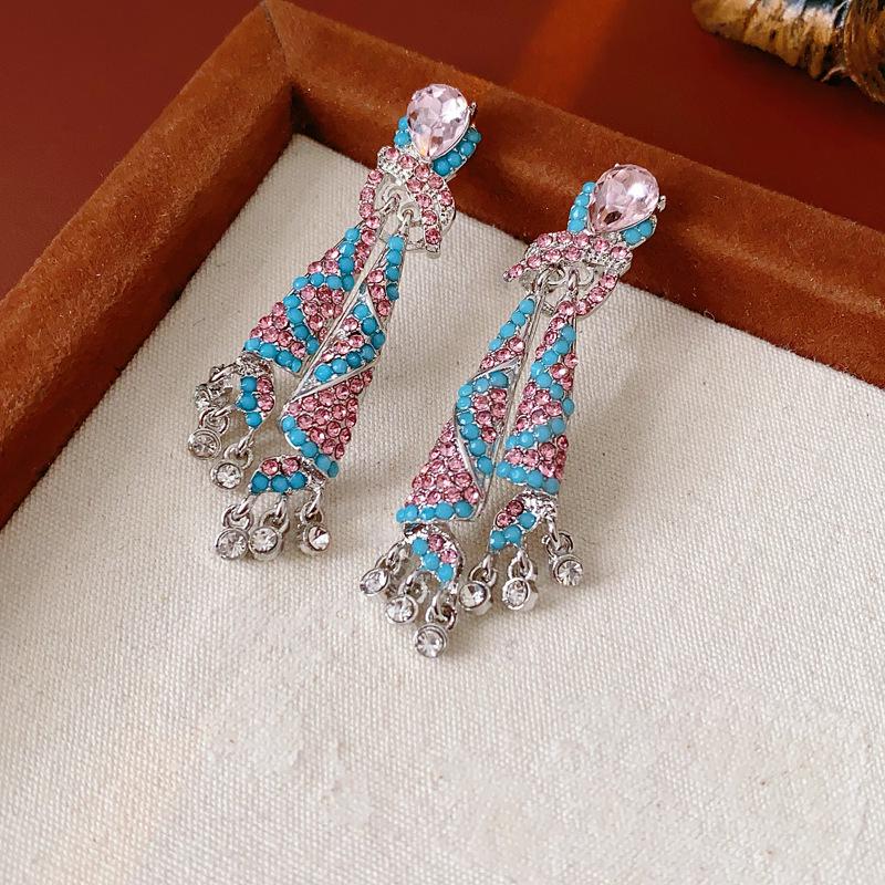 

Срібні сережки з діамантами та рожевими квітами - Ніжний солодкий дизайн у стилі Морі для жінок