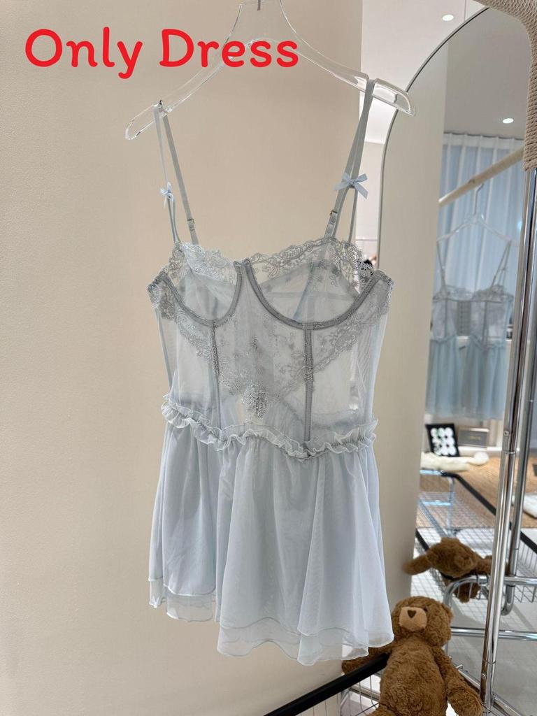 Französisches Sexy Spitzen-Nachthemd Mit V-Ausschnitt Und Atmungsaktivem Netz Für Jugend-Schlafbekleidung