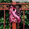 2D Flat Believe Pink Ribbon Lily Butterfly Breast Cancer Awareness Metal Sign - 8.0x12.0inch Aluminum Wall Art, Inspirational Support Decor