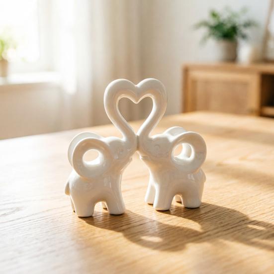 Elephant Love Statue, Cute Elephant Figurine Living Room Decor, Brings Good Luck, Love Heart Elephants Decorations for Home Decor Wedding