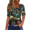 Women's T Shirt Tee Halloween Printed Button Short Sleeve Tunic Daily Weekend Fashion Basic V- Neck Regular Top