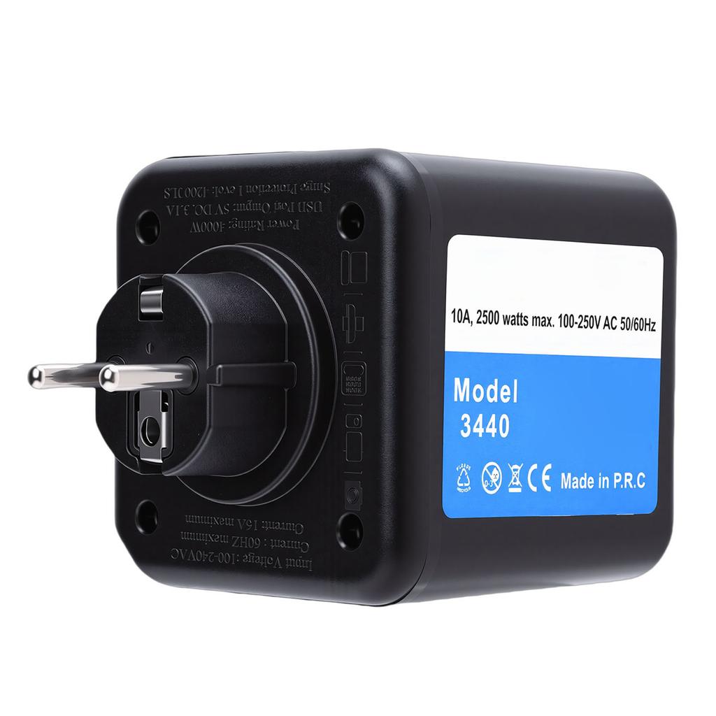 2500W 16A Multi Plug Power Outlet Extender Multifunctional Cube Socket with Type C 2 USB Ports 3 AC Outlets for Phone