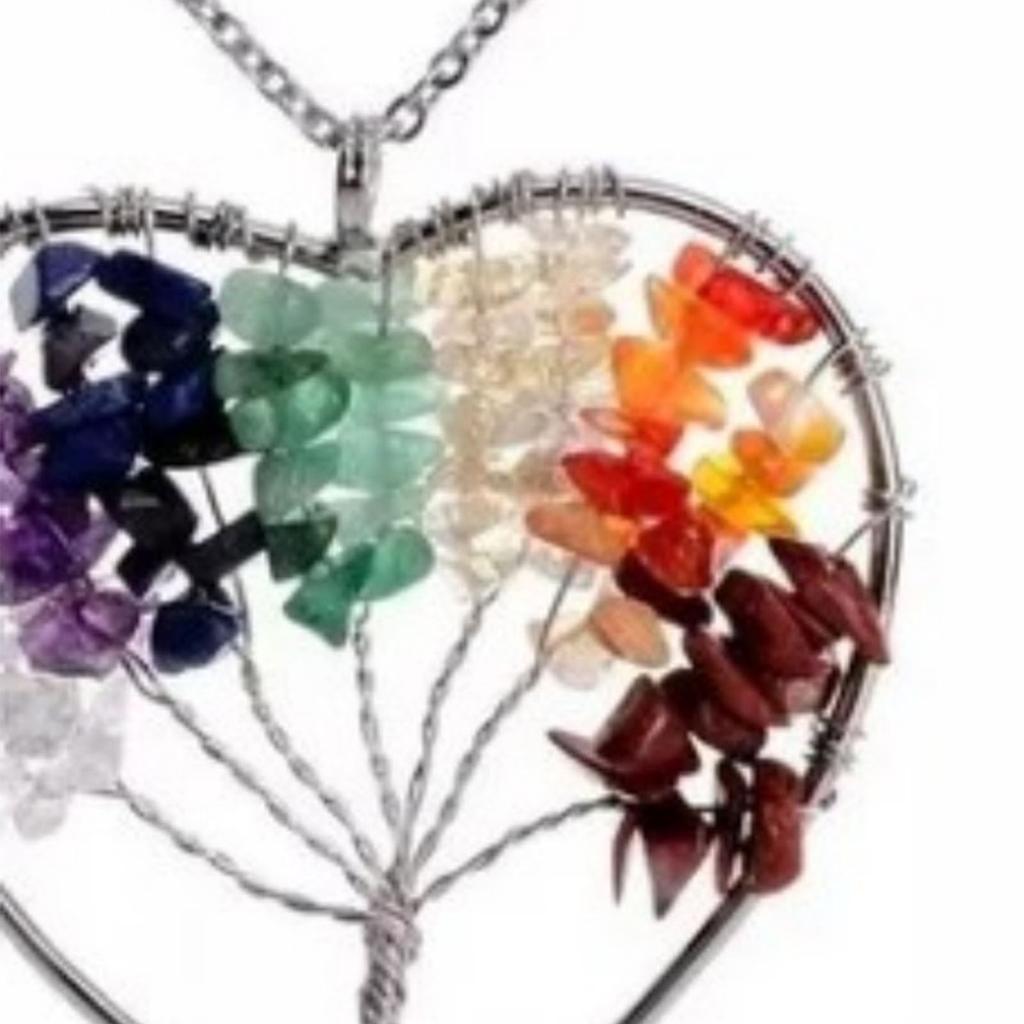 Life Tree Necklace 7 Complete Chakra Chain Gravel Zinc Alloy Peach Heart Women Accessories