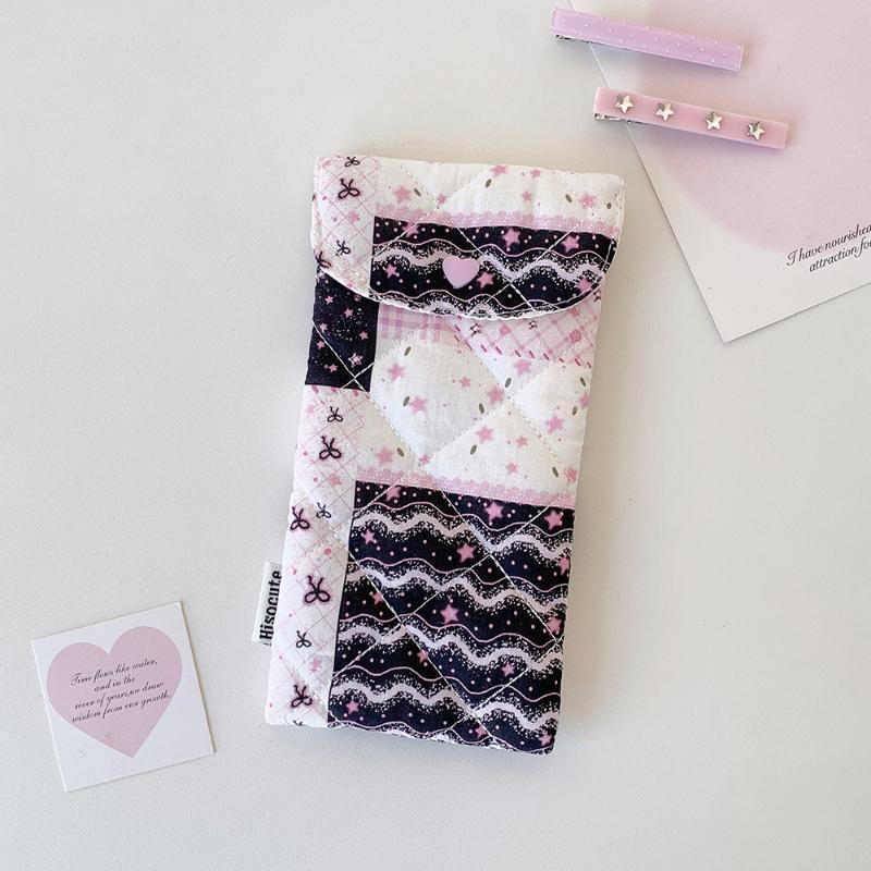 1Pcs Fashion Floral Bow Snap Pen Bag Student Stationery Girl Portable Glasses Storage Bag Large Capacity Travel Makeup Bag Gifts