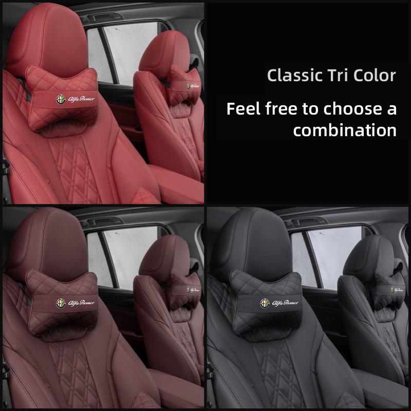 Car Leather Seat Headrest Neck Pillow Support Soft Cushion For Alfa Romeo 156 159 Giulia MiTo 147 Stelvio 4C 8C Giulietta Disco