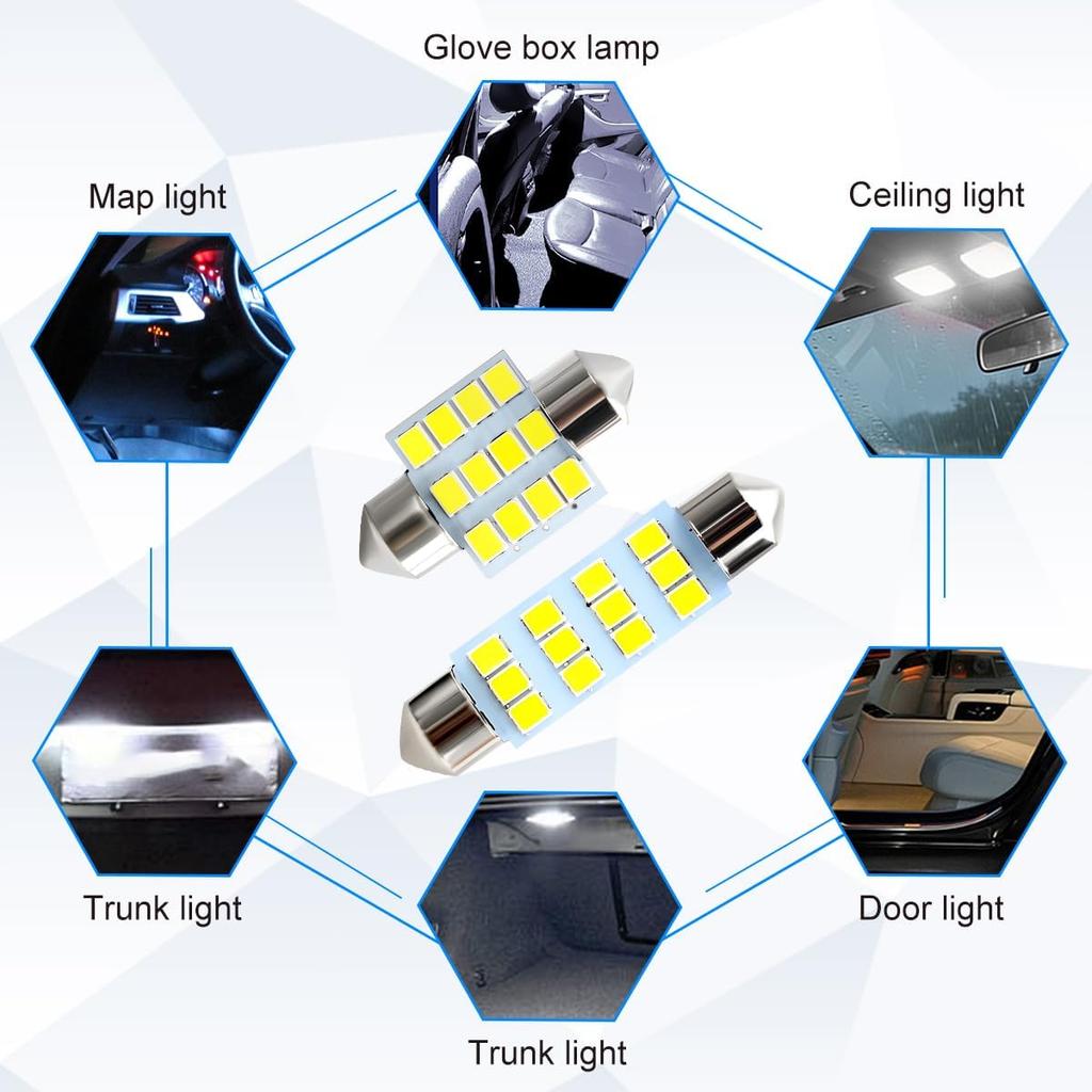 24PCS Car LED Dome Interior Bulb Light Kit, T10 31mm 41mm Bulb Vehicle Light Replacement Kit, Automotive Interior Map License Plate Trunk Light Set,