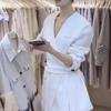 2026 Spring Korean V-neck Tie-up Blazer & Skirt Set