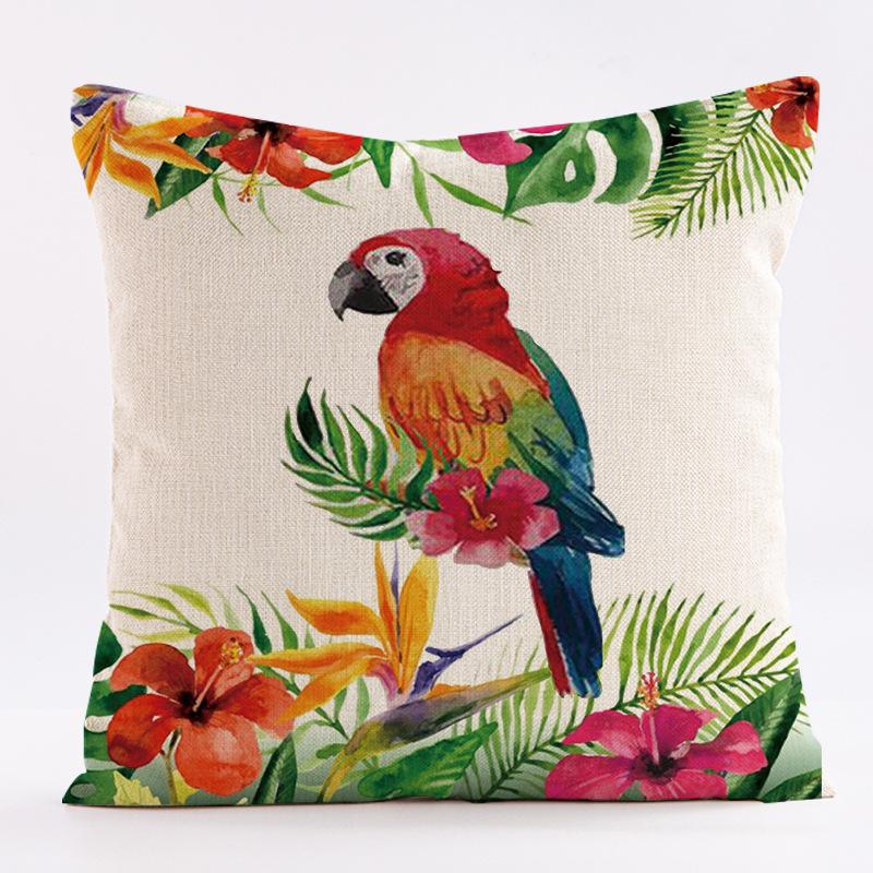 New Flower-and-bird Tropical Plant Waterproof Pillowcase, Printed Sofa Cushion, Detachable and Washable Pillow 45x45cm (Pillow Insert Not Included)