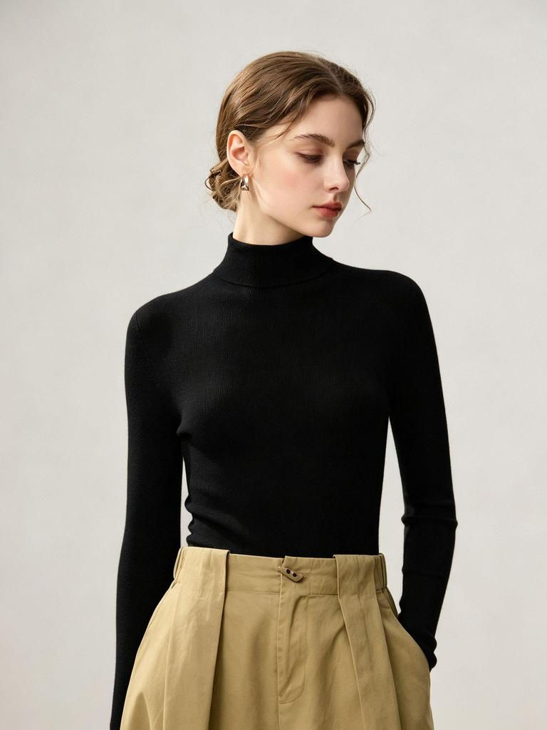 Women's Slim-Fit Long-Sleeve Wool Turtleneck Sweater for Autumn/Winter