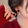 Vintage Rose Pearl Ear Studs Geometric Autumn Winter Earring Wine Red New Year Earring  Wedding