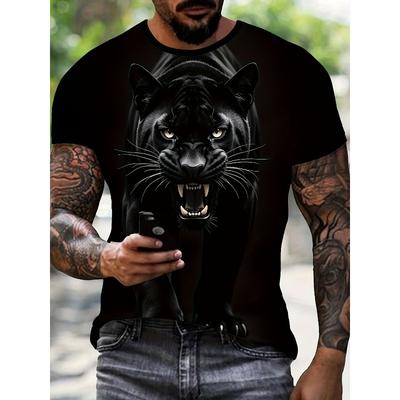 Tailles européennes Homme T-shirt Noir Imprimé Léopard 3D - Tee-shirt Graphique Animal Audacieux avec Visage Réaliste de Panthère Rugissante