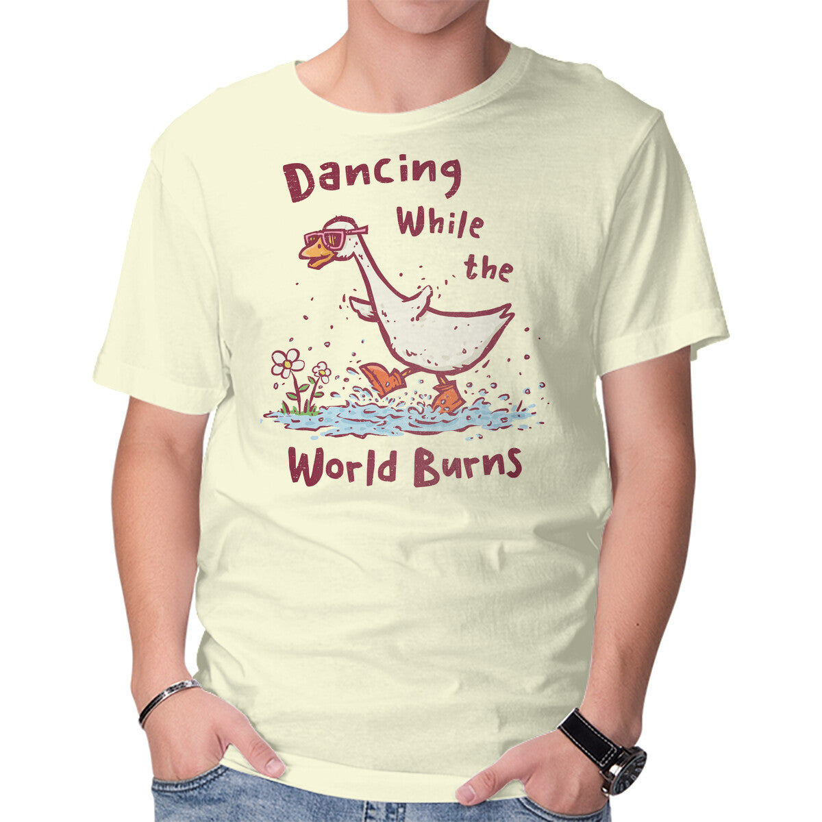 Unisex Crew Neck T-Shirt Dancing While The World Burns Graphic Short Sleeve Casual Tee XL