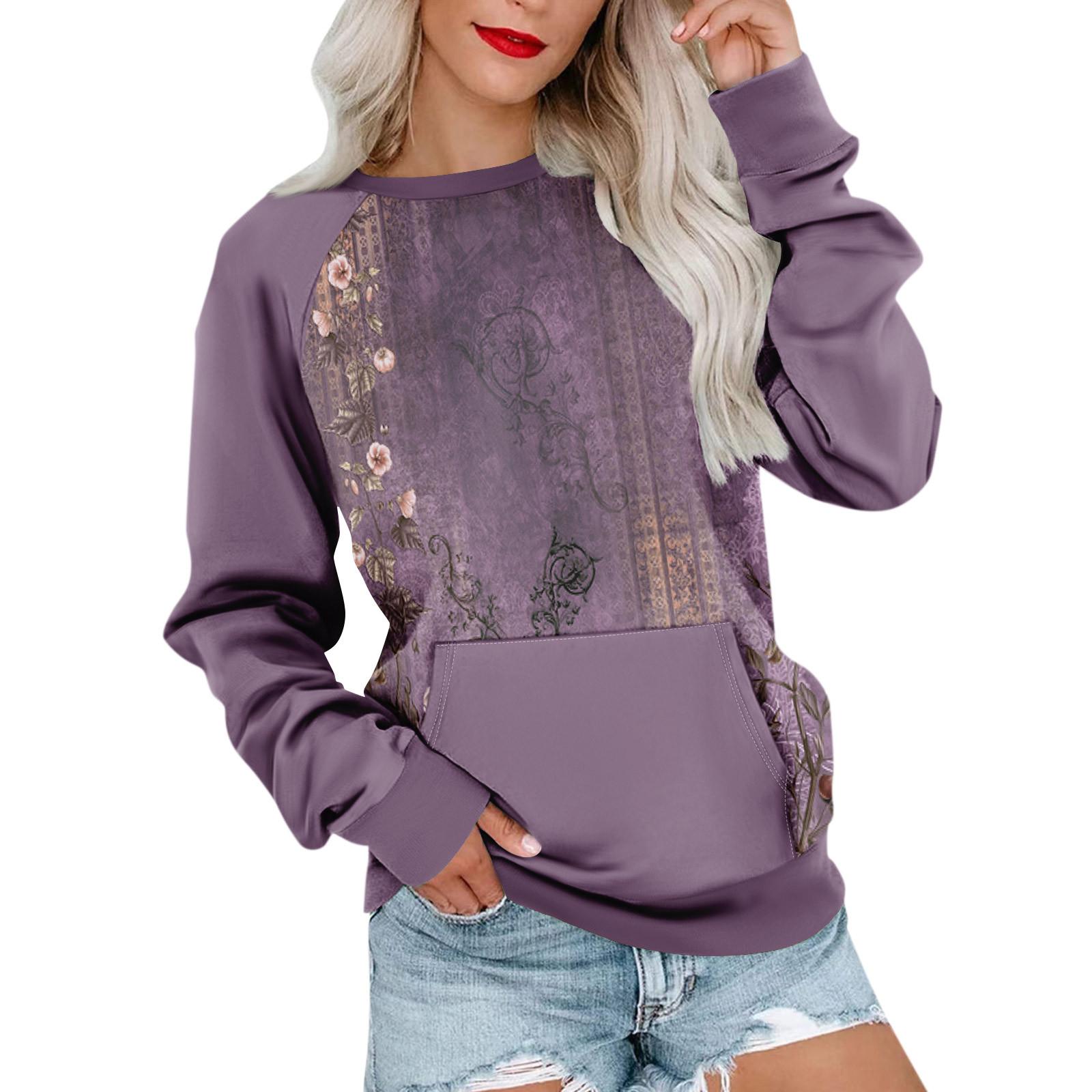 

Женская толстовка с длинным рукавом, повседневная, с круглым вырезом, симпатичная, с принтом, легкая толстовка с карманом L