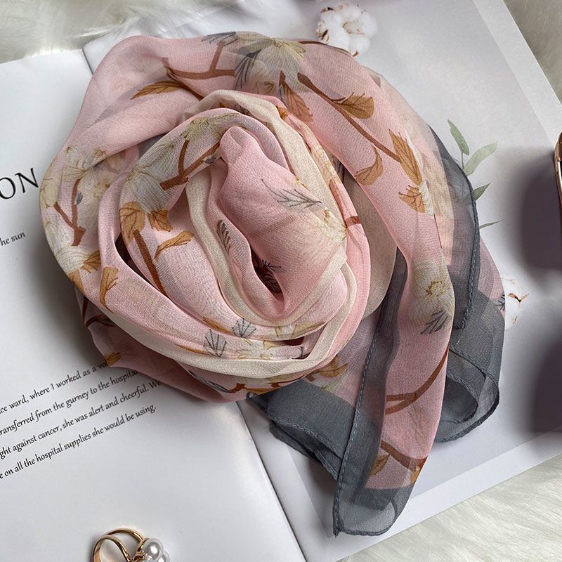 Summer Thin Silk Scarf for Women's High end Mulberry Silk Scarf Long Versatile Fashion Shawl Scarf Beach Towel