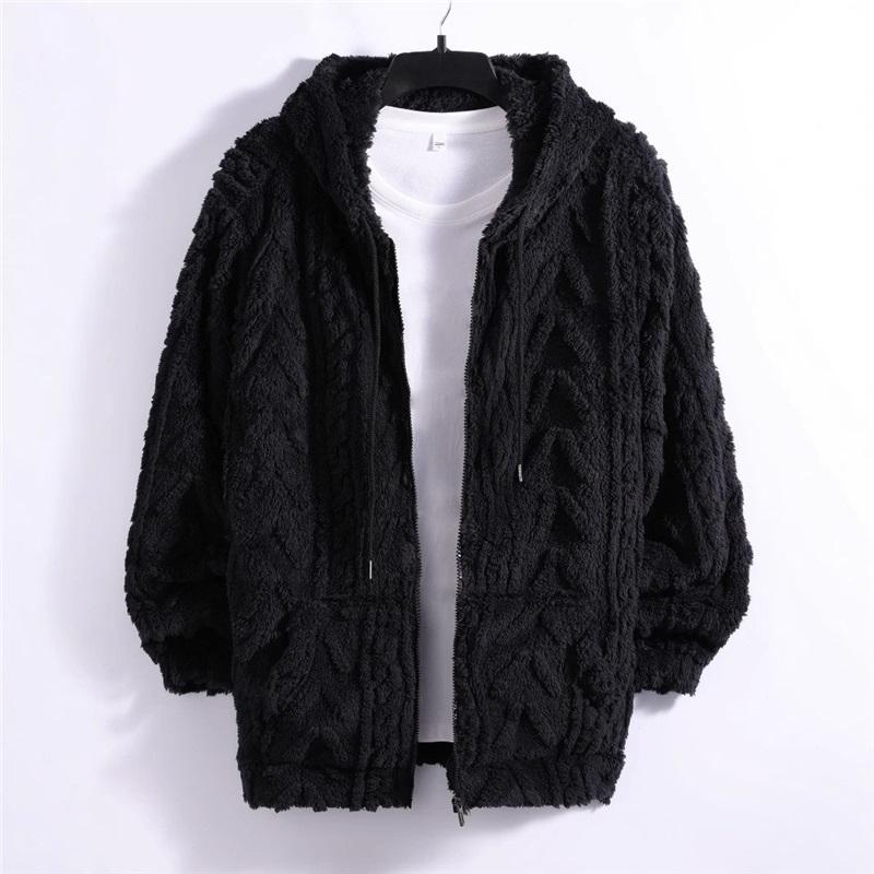 Мужская однотонная флисовая куртка с капюшоном куртка с длинными рукавами и застежкой-молнией уютный теплый модный утепленный кардиган L чёрный 2279₽