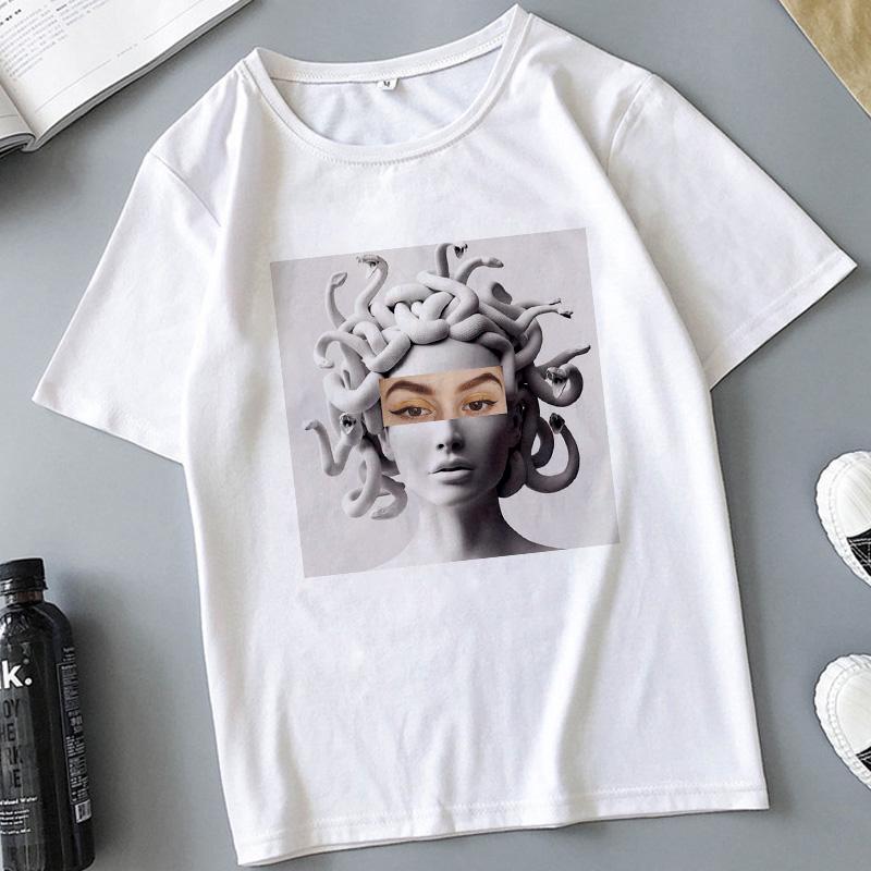 Snake Head Female Monster Medusa Printed T-shirt Summer Women's Casual White Female Tshirt Harajuku Vintage Fashion Tops T Shirt