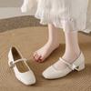 French Mary Jane Women'S Shoes Soft Leather Coarse Heel Late Evening Wind Small Leather Shoes Versatile High Heels Medium Heel Single Shoes