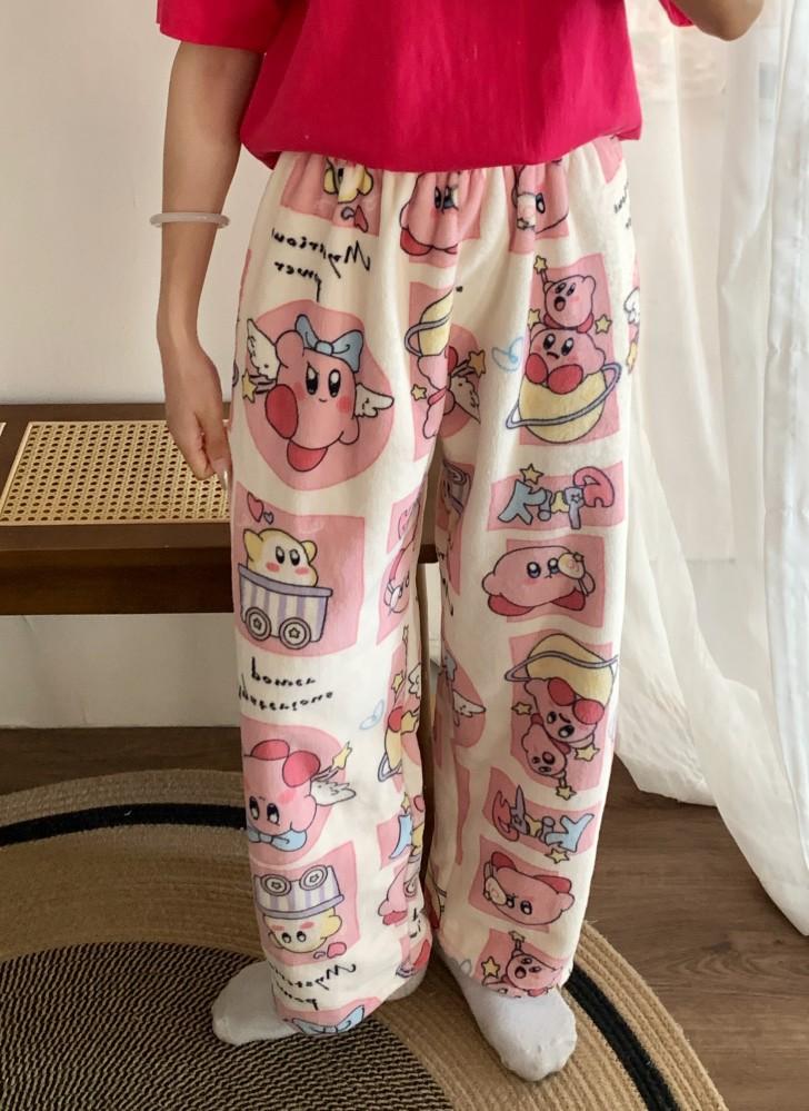 Cute Hello Kitty Women's Coral Fleece Pajama Pants Cartoon Kitty Sleepwear Loungewear