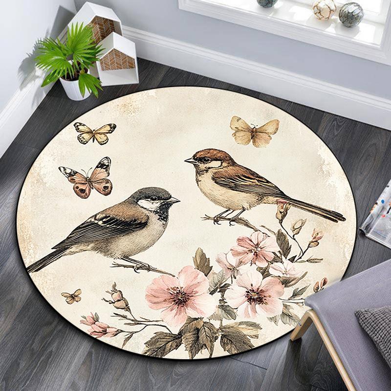 Birds Round Area Rug,Carpet Rug for Living Room Bedroom Sofa Playroom Decor,Non-slip Floor Mat