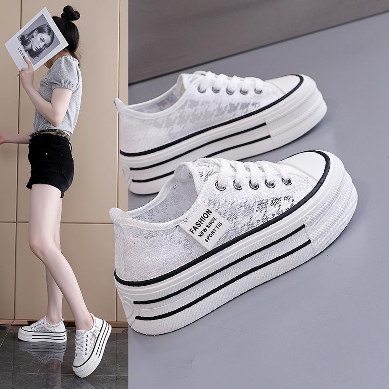 Thick-soled Heightening Little White Shoes Women's Niche Design Spring and Summer 2025 New Mesh Breathable Board Shoes Women KT-291