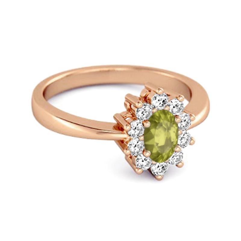 Peridot Classic Halo Ring - Sterling Silver Rose Gold Vermeil