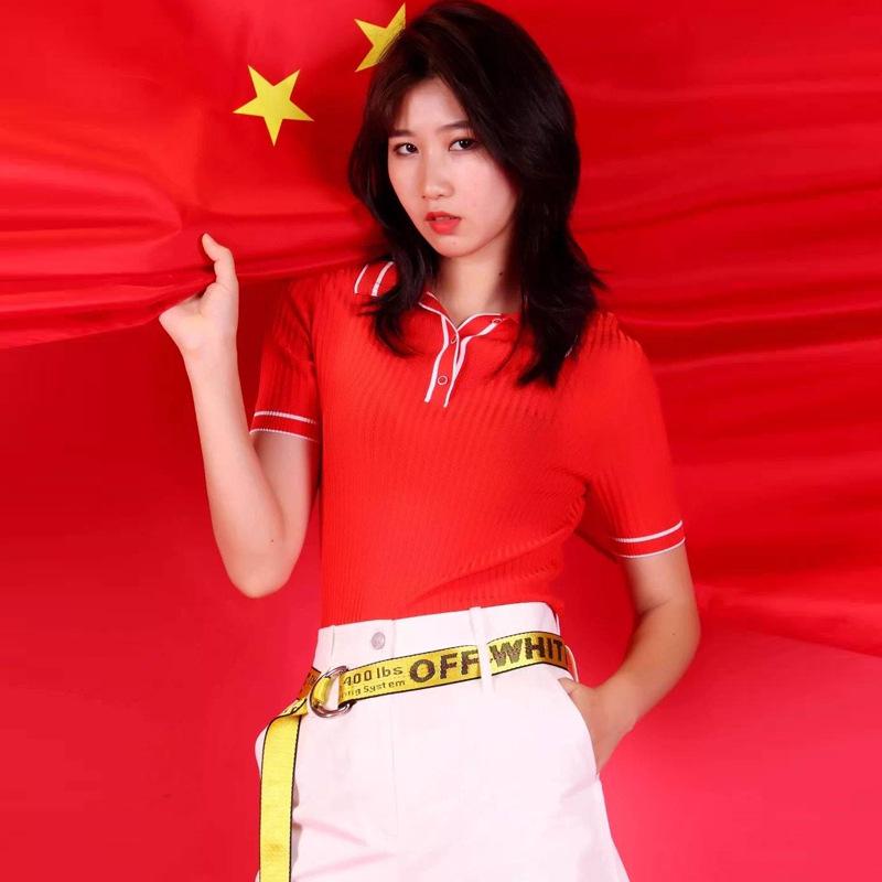 Gejia 2024 Spring/Summer Women's Polo Collar Color Block Short Sleeve Ice Silk Slim Fit T-Shirt