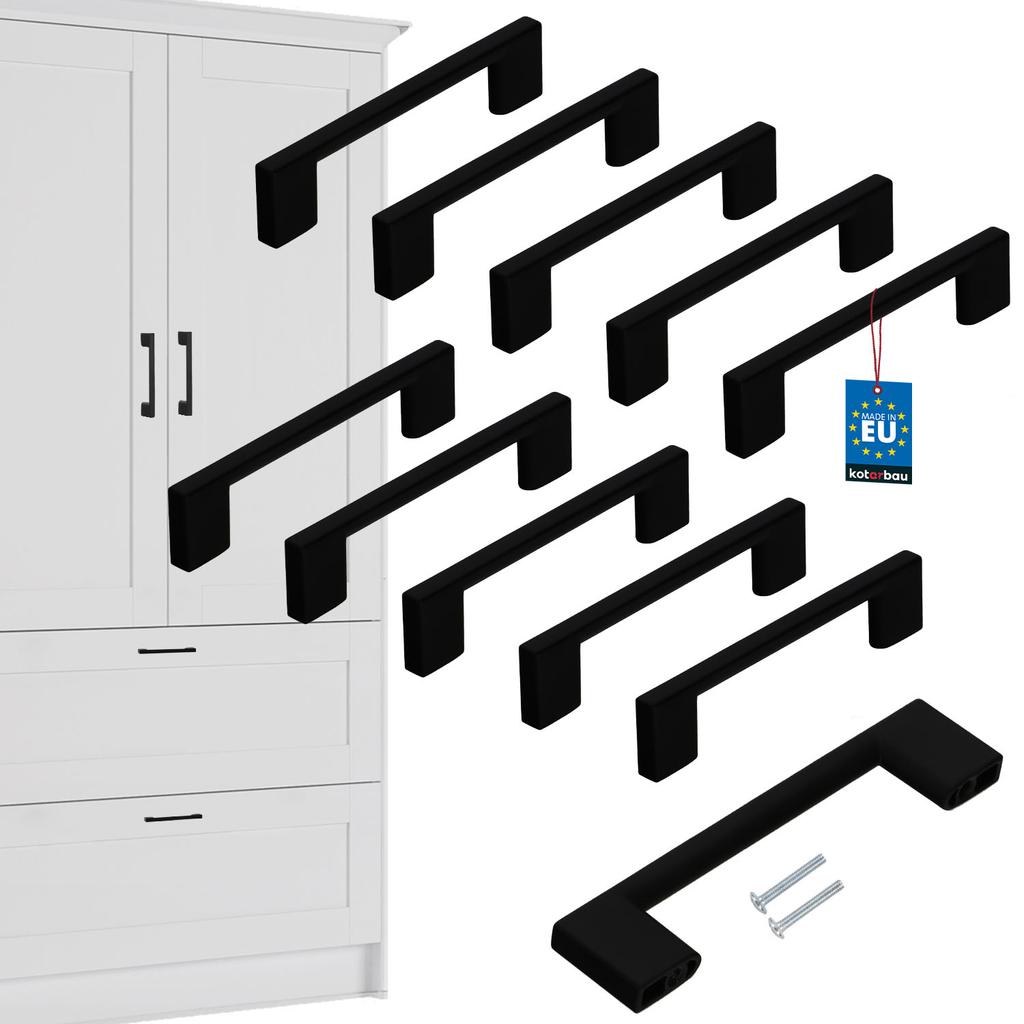 KOTARBAU® Kitchen Furniture Handle Classic Modern Oblong Long Matte Black 126 MM Spacing 96 MM Set of 10