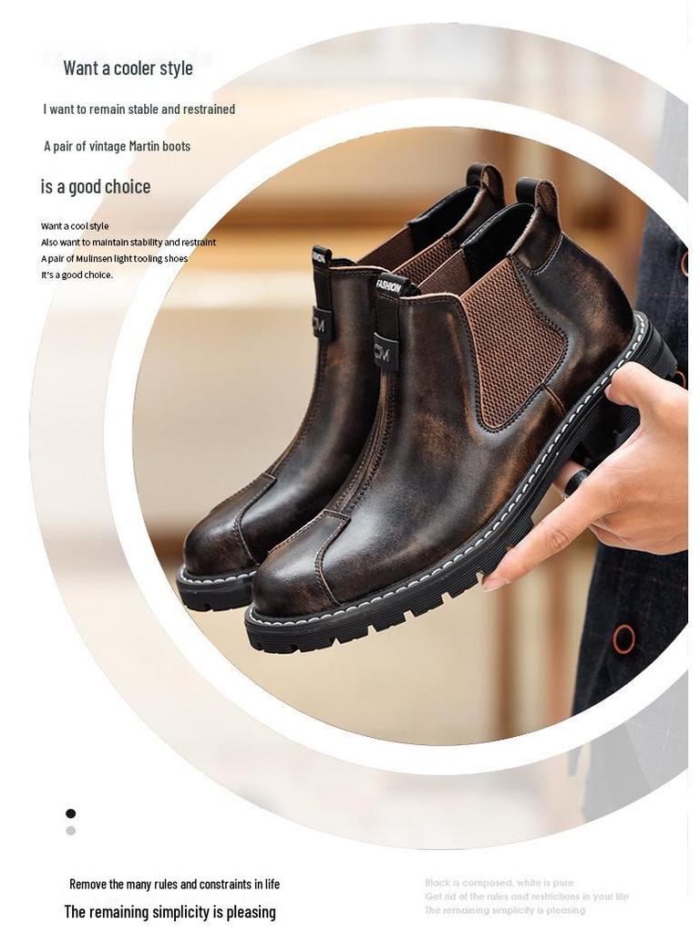 Men's Trendy Martin Boots: Versatile Retro Chelsea Leather Work Shoes in British Style