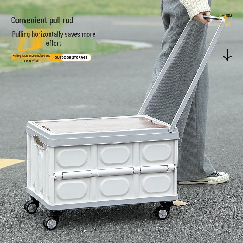 Składany pojemnik do przechowywania do bagażnika samochodowego z drewnianą pokrywką na kemping i piknik