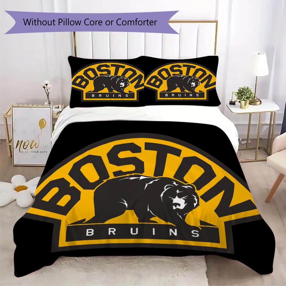 Boston Bruins Print Pattern Bedding,Quilt Set Quilt Cover Pillowcase Home Birthday Gift (1*duvet Cover+2*pillowcase,without core)ZSJT0917135