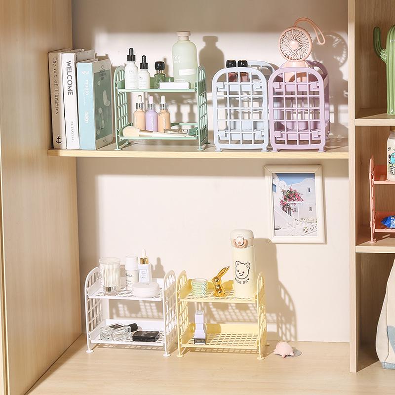 Two-Tier Folding Jewelry and Cosmetics Organizer for Bathroom or Desk
