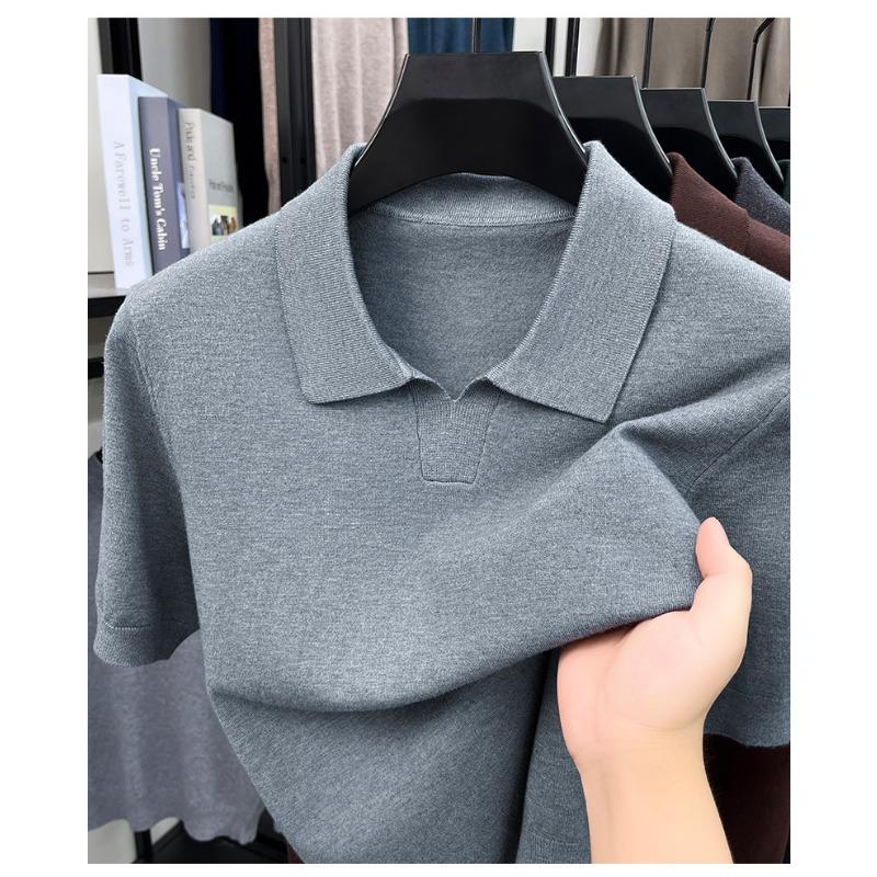 Men S Short Sleeve Turn Down Collar Knit Sweater Thin Casual Top