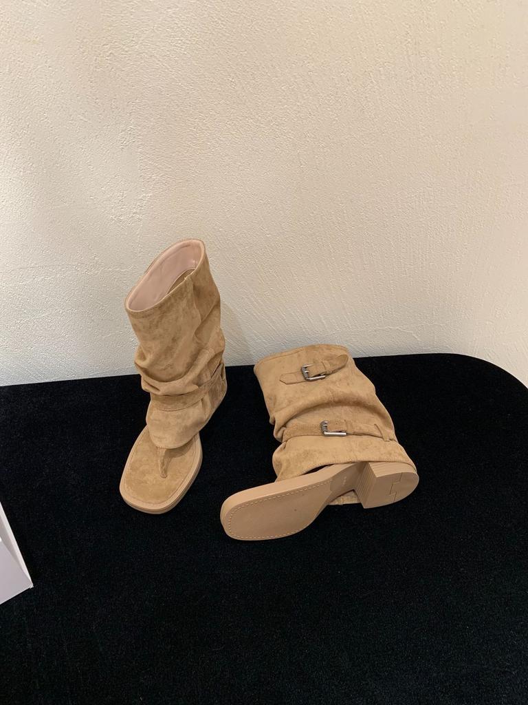 2025 New Fashion Maillard Toe Hollow Short Cool Boots Women's Summer Thin Long Boots Thick Heel Stacking Boots