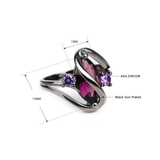 Women Romantic Faux Sapphire Horse Eye Shaped Hollow Out Ring Jewelry