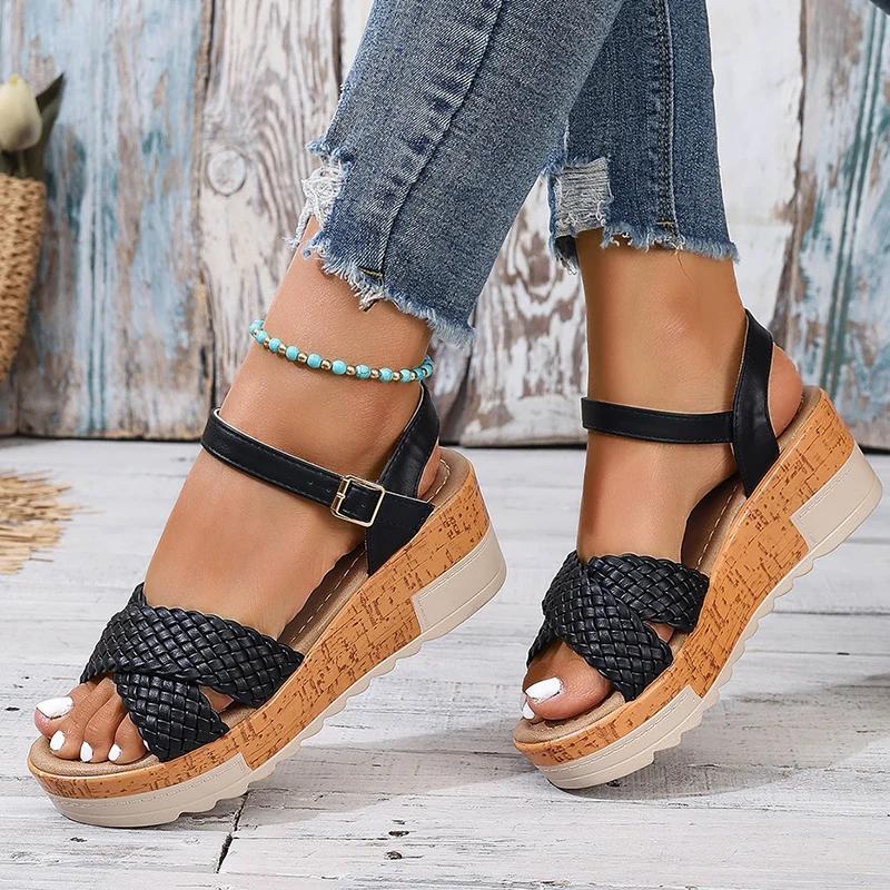 Fashion New Women's Braided Platform Sandals 2025 Summer Women Shoes Chunky Wedges Gladiator Sandals Woman Vacation Casual Beach Sandles