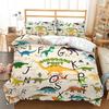Colourful Dinosaur Duvet Cover For Kids Boys Girls Cartoon Dino Comforter Cover Floral Grass Mountain Bedding Set Wild Animal