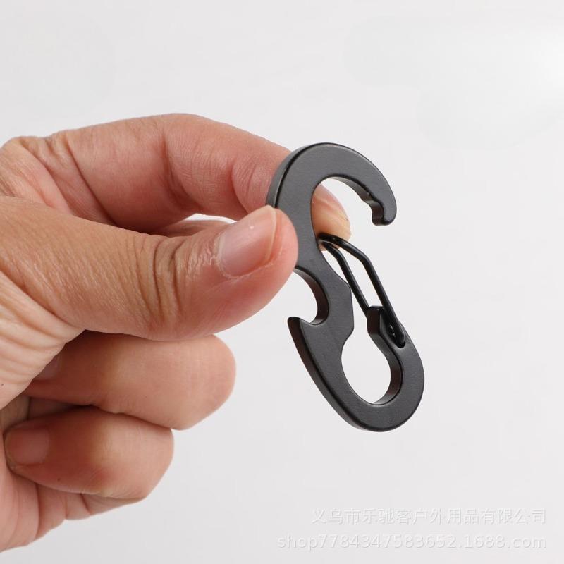2Pcs Black Everyday Carry Multi Tool D Ring Carabiner with Bottle Opener Spring Hook for Outdoor Keys Gear Camping Hiking Tools