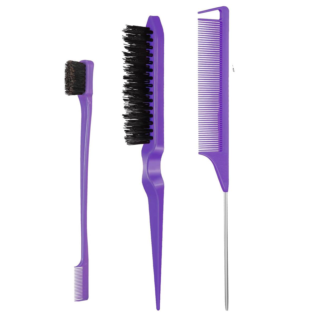 

3/5Pcs Hairdressing Tools Pointed Tail Comb Dual Head Eyebrow Brush Triple Row Comb Coiler Hair Salon Styling Comb фіолетовий