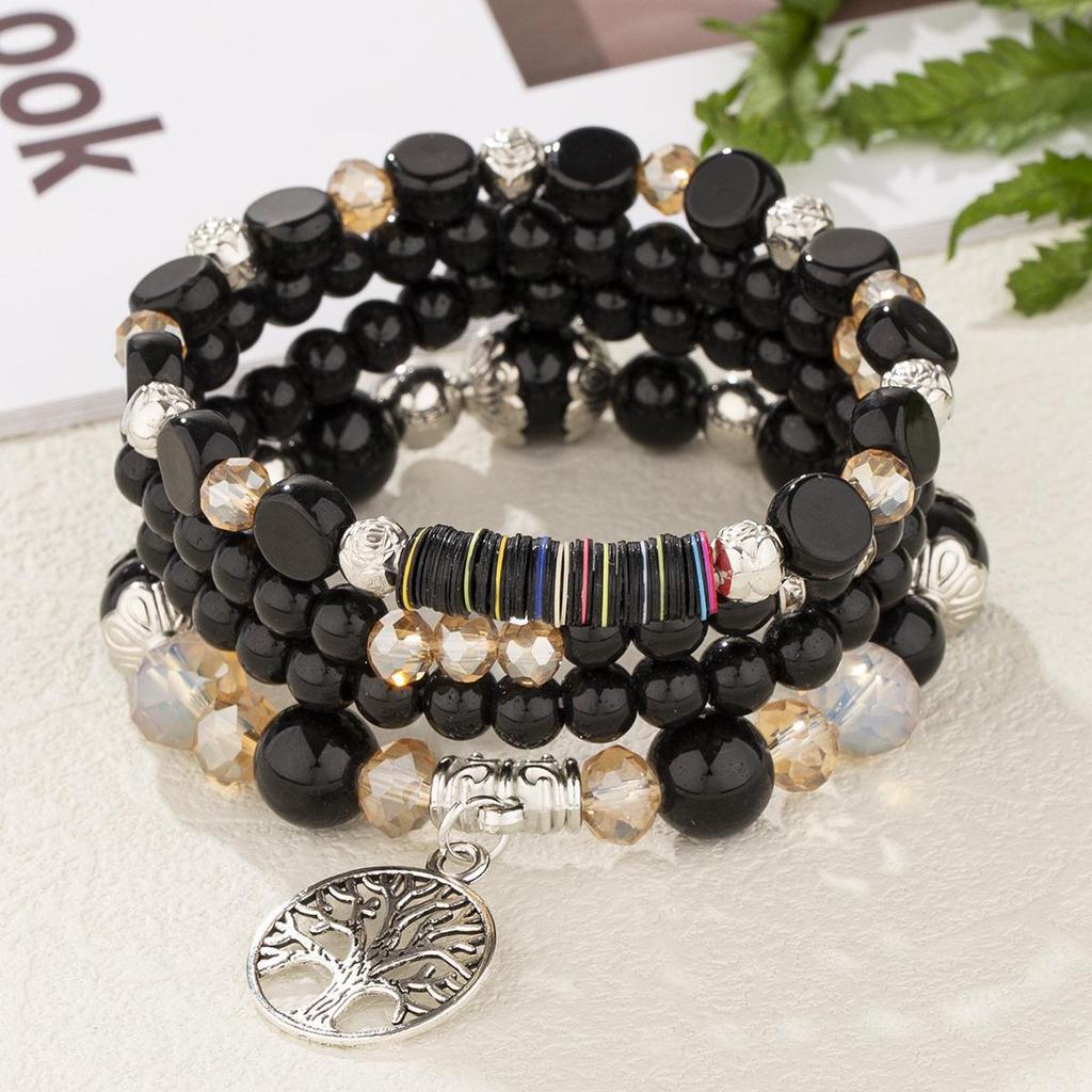 Bohemian Layered Beaded Bracelet with Life Tree Pendant