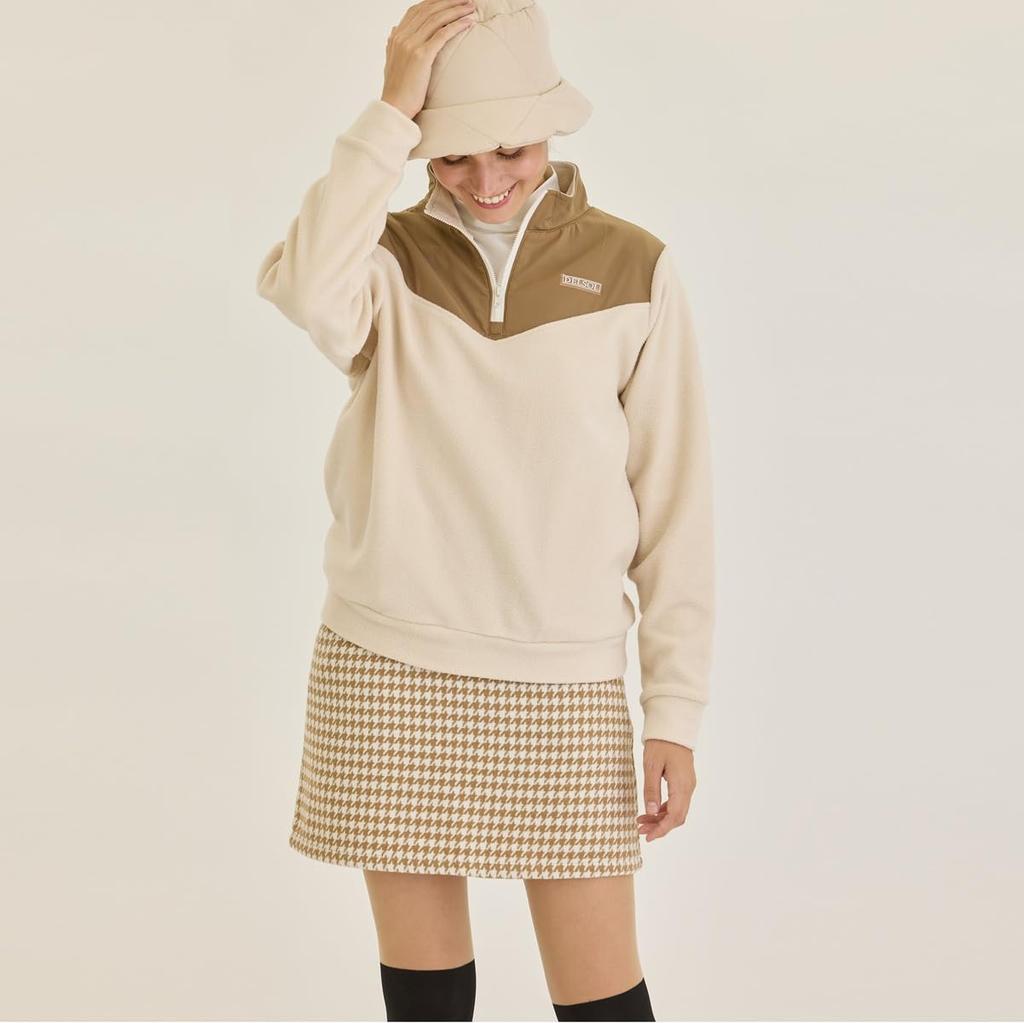 Delsol 7848 Beige Houndstooth Fabric Houndstooth Golf Side Brushed Sizes LL Skirt, Fall/Winter, Pattern, Women's Wear, Zipper, Lined, Outer, M, L,