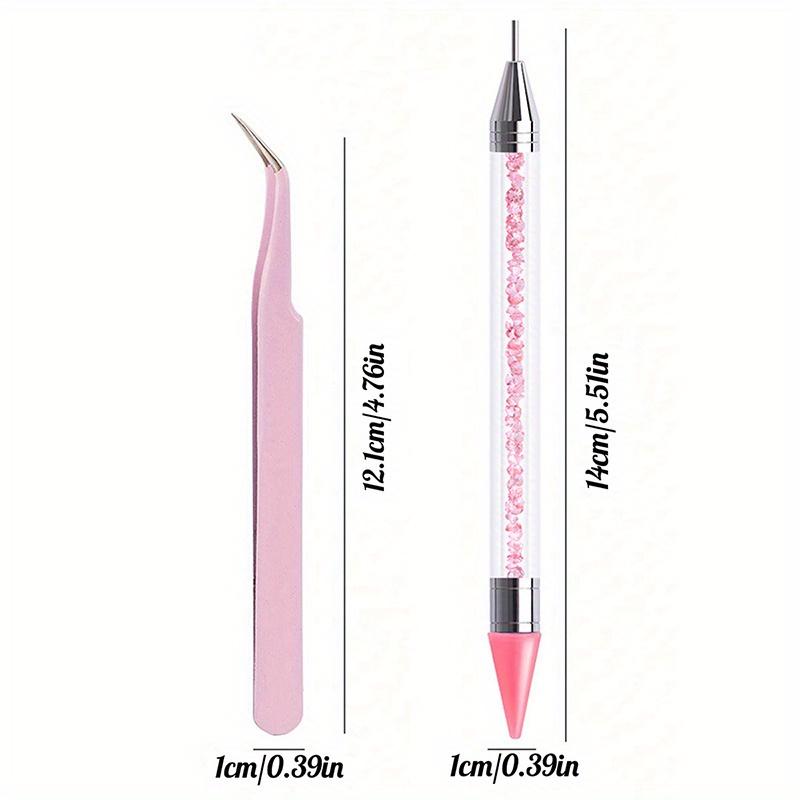

2Pcs set of manicure double-ended diamond pens with crayons stainless steel tweezers nail art grafting eyelashes manicure tools розовый