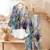 Distressed Floral Print Two Piece Outfit Women Long Sleeve Irregular Hem Tunic Top Wide Leg Pants Casual Matching Set