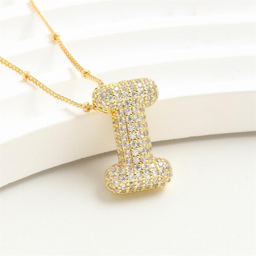 Light Luxury Brass 26 English Bubble Letter Zircon Large Pendant For Women's Party Jewelry Necklace